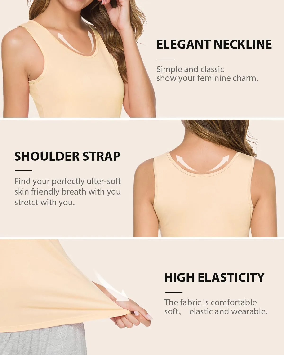 AMVELOP Basic Tank Top for Women Undershirts Sleeveless Layering Tank Top 2-4 Pack