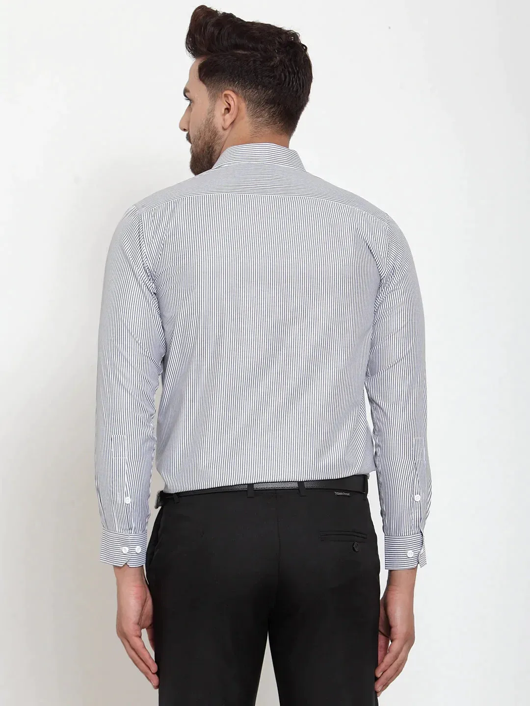 Black Men'S Cotton Striped Formal Shirt'S