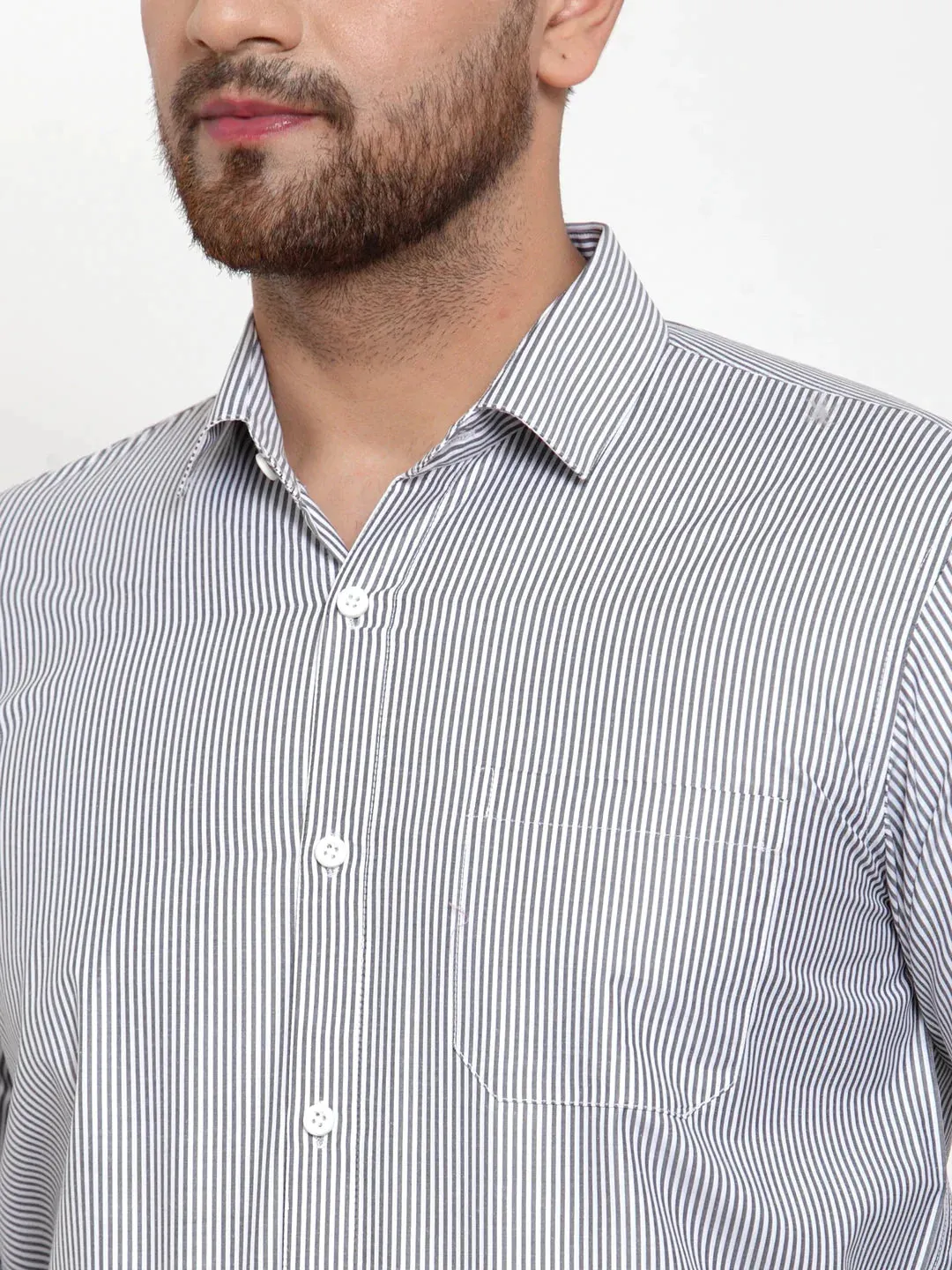Black Men'S Cotton Striped Formal Shirt'S
