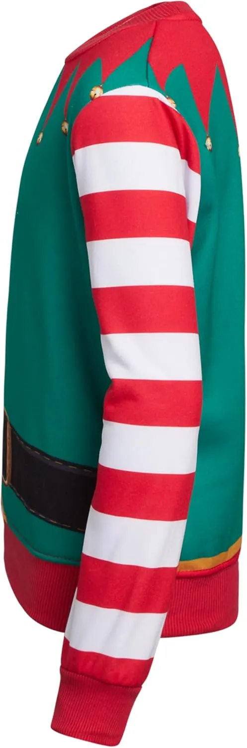 Boys' Ugly Christmas Sweater - Santa Elf and Llama Holiday Graphic Funny Christmas Sweater for Boys (Sizes: 8-18)