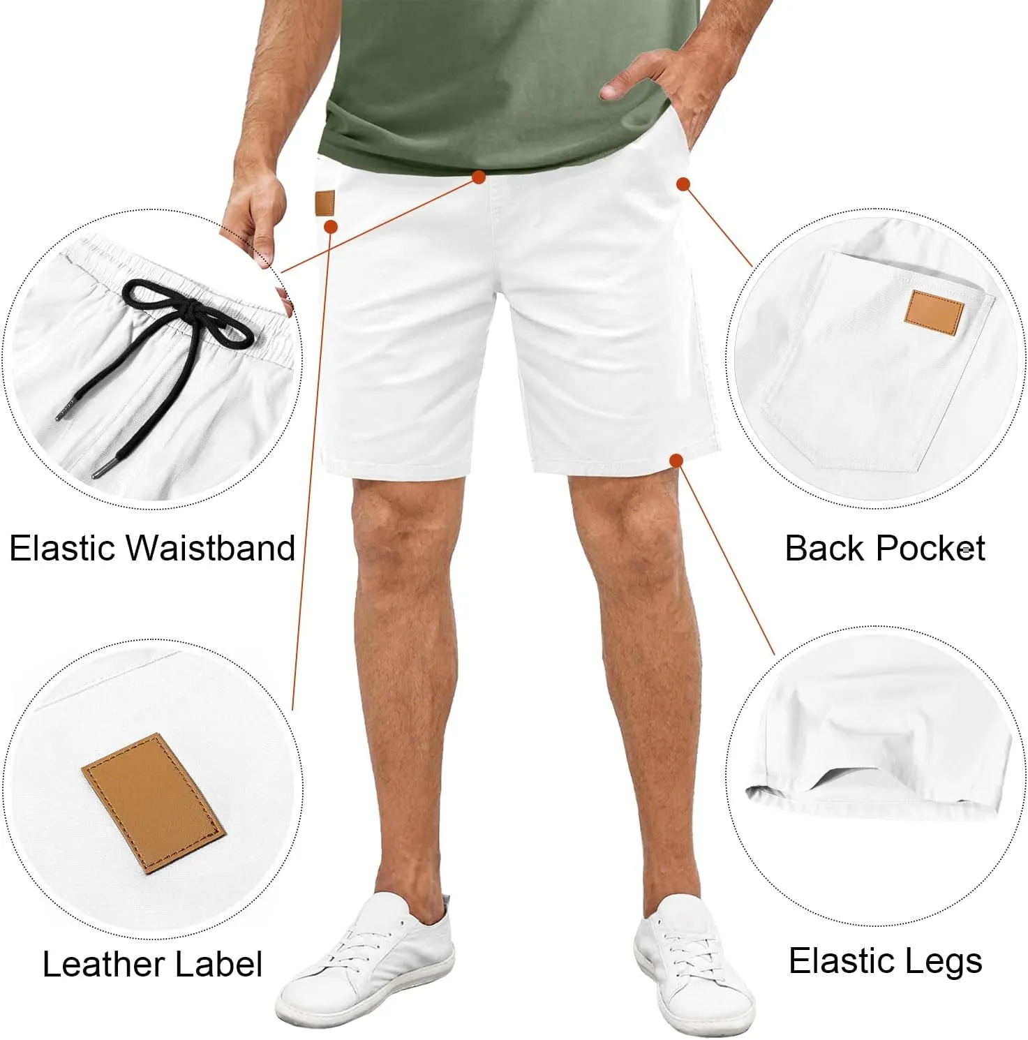 Comdecevis Mens Casual Shorts Stretch Waist Drawstring Summer Beach Twill Chino Golf Shorts