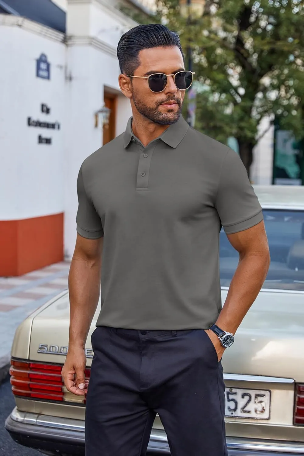 COOFANDY Men's Cotton Pique Polo Shirts Short Sleeve Golf Shirts Basic Casual Collared T-Shirt
