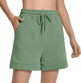 Cotton High Waisted Sweat Drawstring Casual Shorts with Pockets Summer Shorts Women