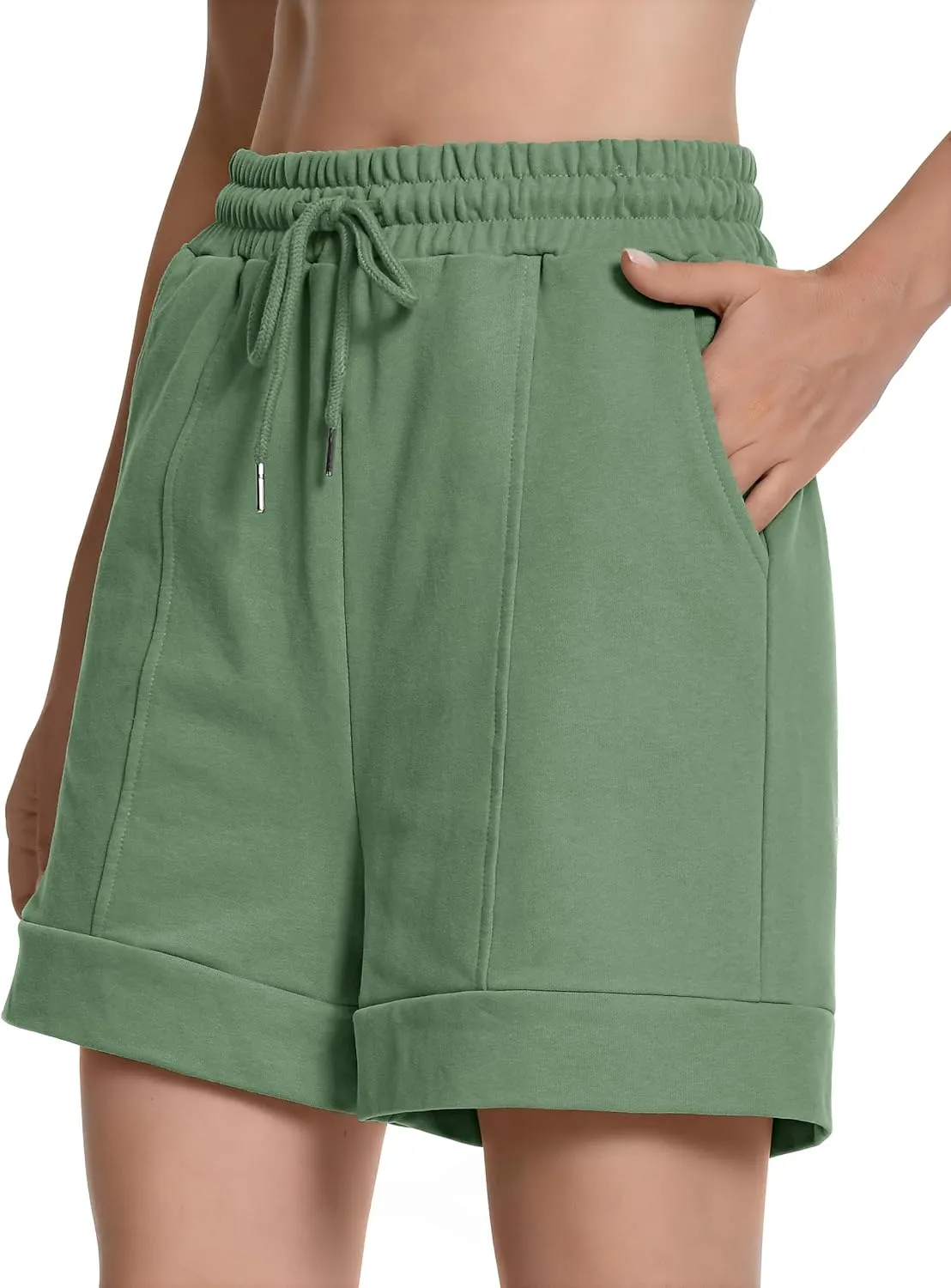 Cotton High Waisted Sweat Drawstring Casual Shorts with Pockets Summer Shorts Women