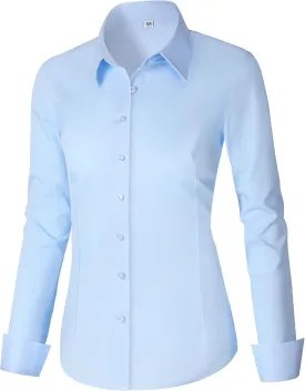 CUNLIN Womens Cotton Button Down Shirts for Women Fitted Long Sleeve Formal Dress Shirt Work Blouses Tops