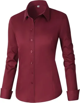 CUNLIN Womens Cotton Button Down Shirts for Women Fitted Long Sleeve Formal Dress Shirt Work Blouses Tops
