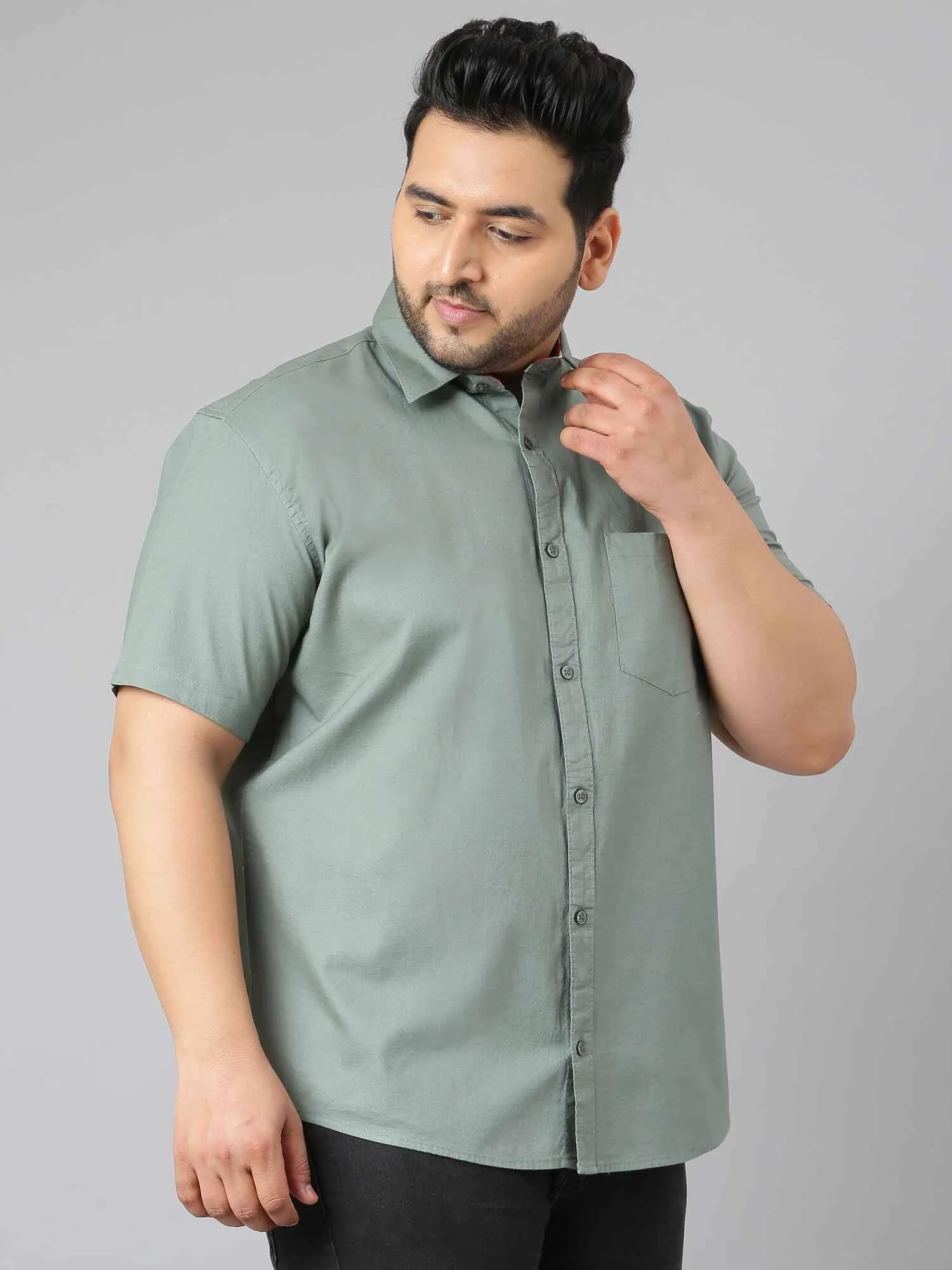 Hunter Green Solid Half Sleeve Shirt Men's Plus Size
