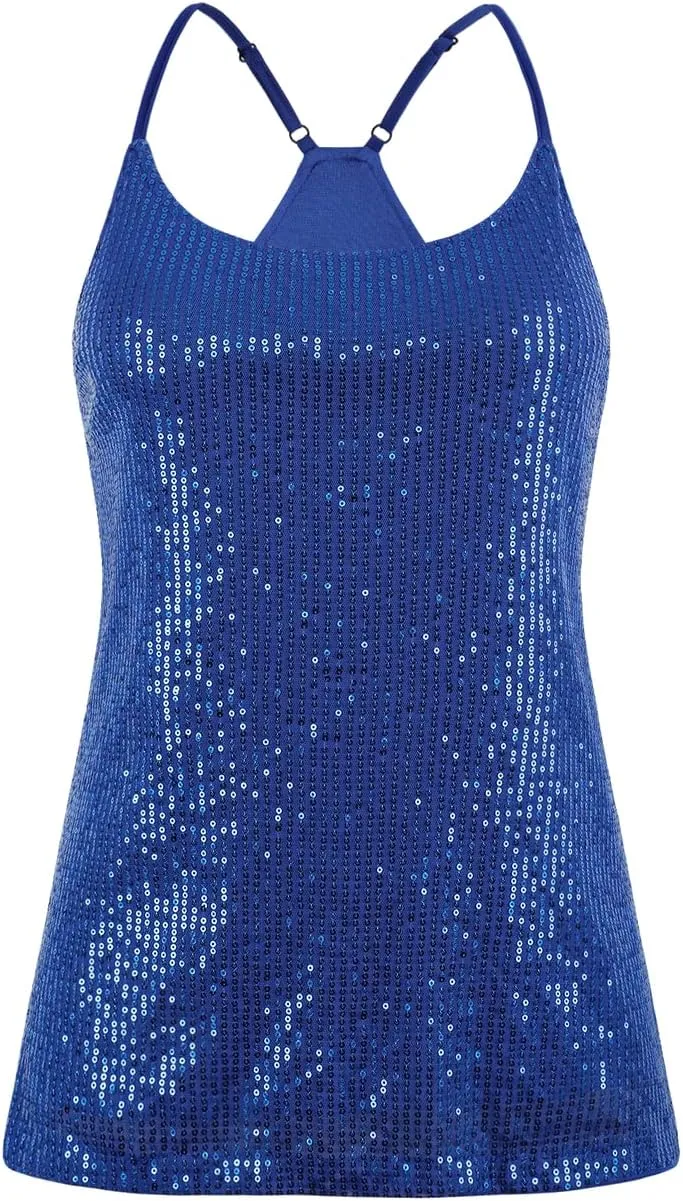 kayamiya Womens Sparkly Sequin Camisole Tops Sleeveless Glitter Party Tank Top