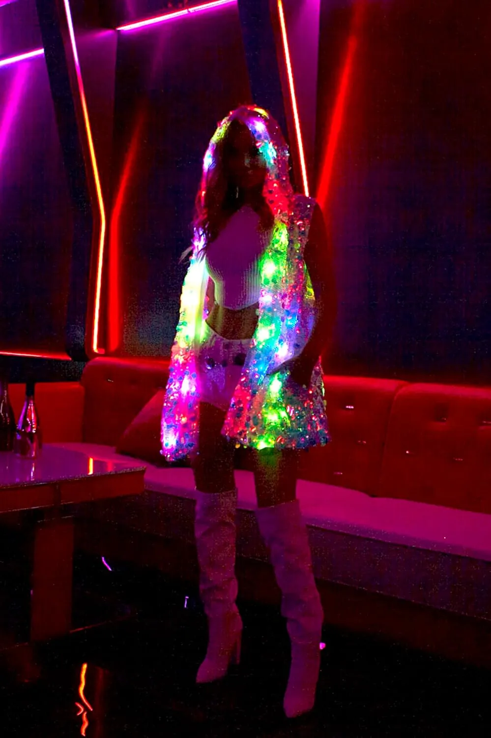 LED Light up Sequin Jacket for Women Flash Sparkly Vest Led Rave Costume Festival Outfits