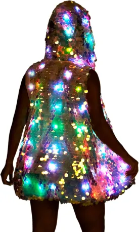 LED Light up Sequin Jacket for Women Flash Sparkly Vest Led Rave Costume Festival Outfits
