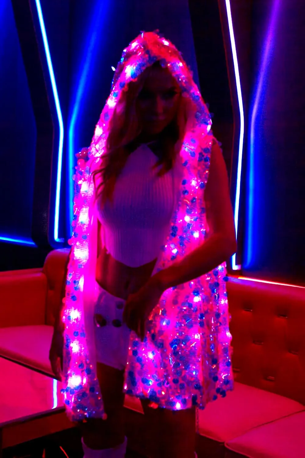 LED Light up Sequin Jacket for Women Flash Sparkly Vest Led Rave Costume Festival Outfits