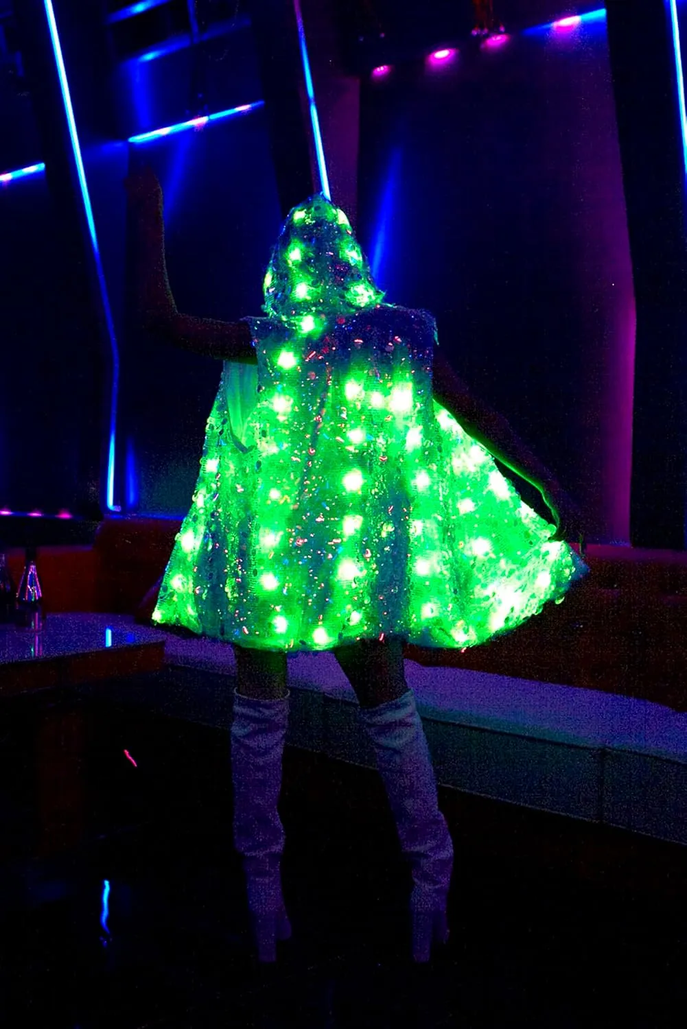 LED Light up Sequin Jacket for Women Flash Sparkly Vest Led Rave Costume Festival Outfits