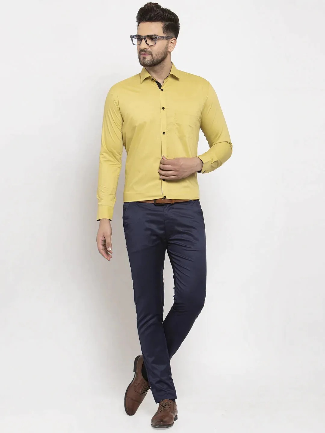 Lime Yellow Formal Shirt With Black Detailing