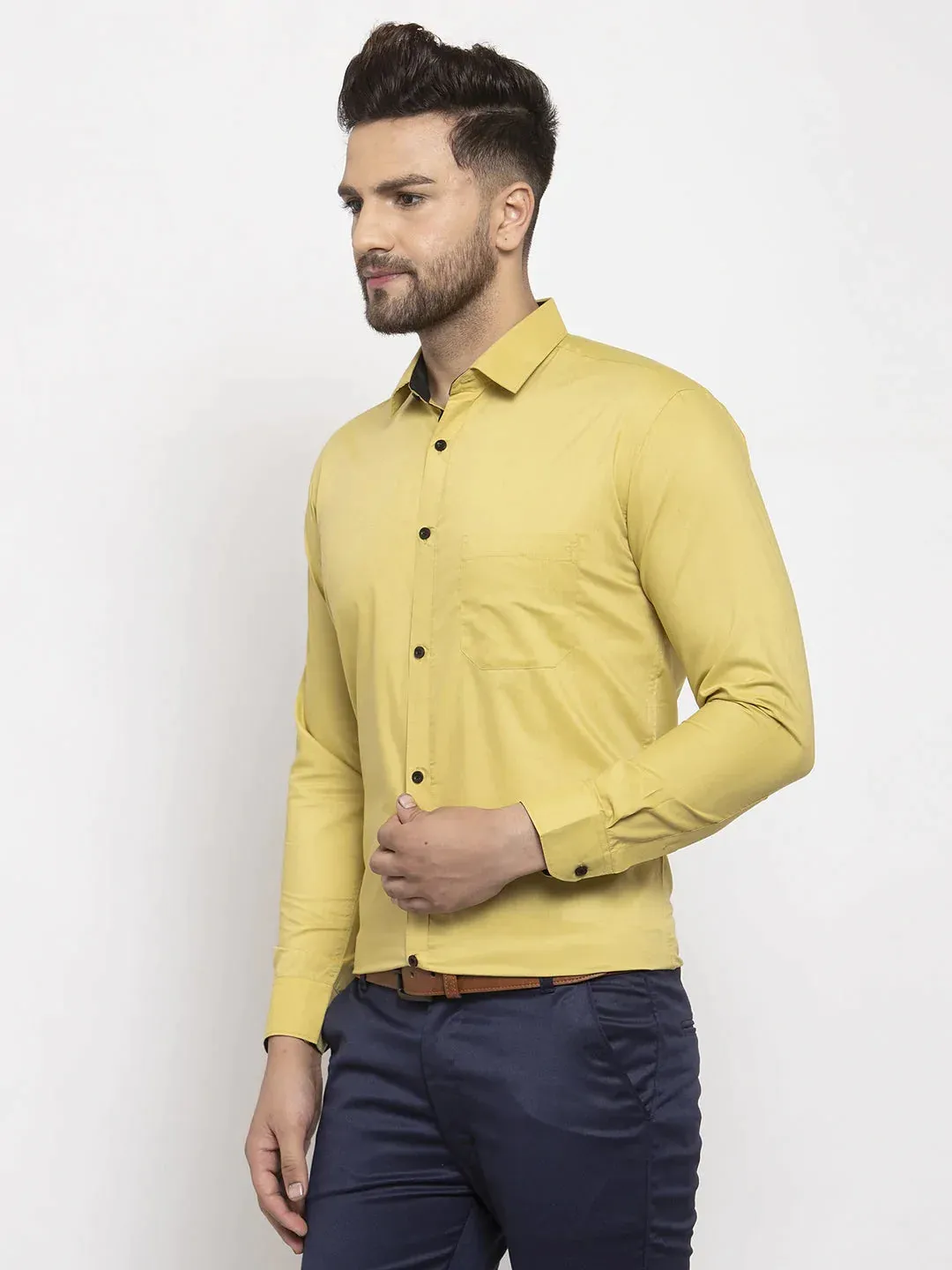 Lime Yellow Formal Shirt With Black Detailing