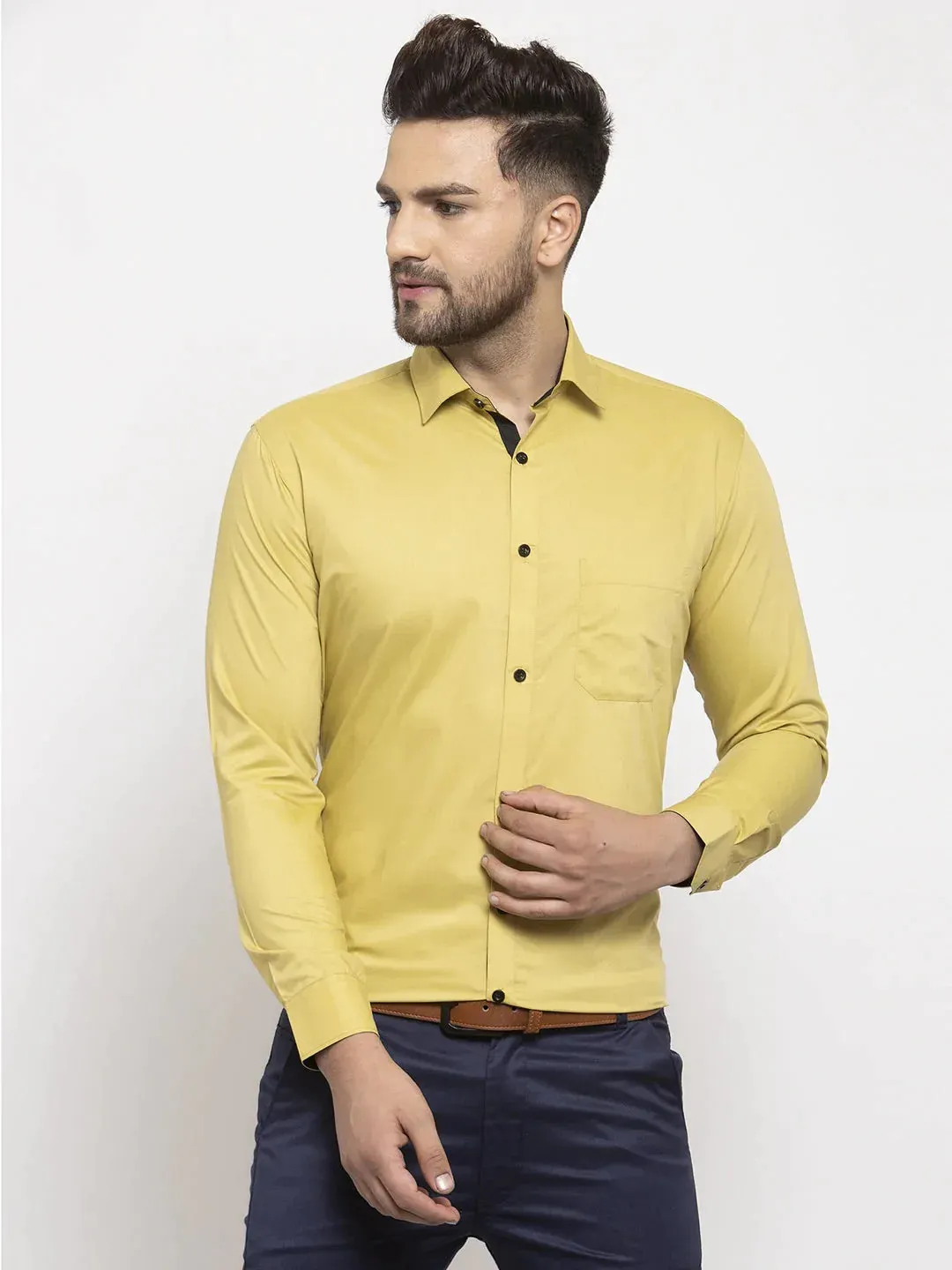 Lime Yellow Formal Shirt With Black Detailing