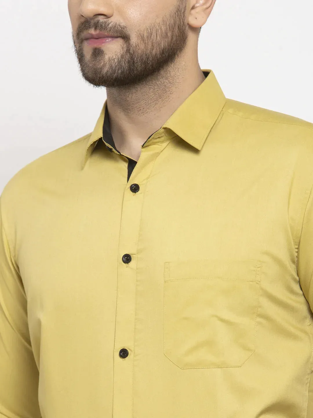 Lime Yellow Formal Shirt With Black Detailing