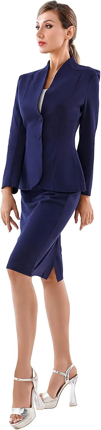 Marycrafts Women's Formal Office Business Work Jacket Skirt Suit Set
