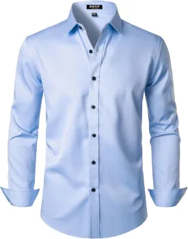 Men's Stretch Wrinkle Free Dress Shirts Formal Wedding Prom Long Sleeve Button Down Shirt
