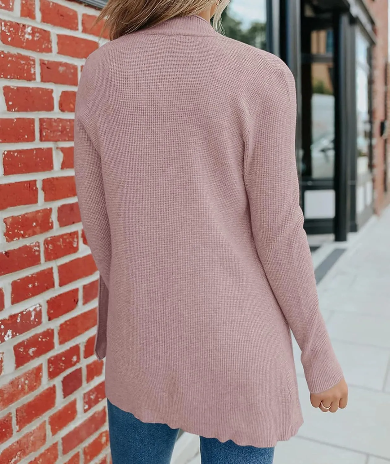 MEROKEETY Women's 2025 Fall Open Front Waffle Knit Cardigan Long Sleeve Cozy Knit Sweaters with Pockets