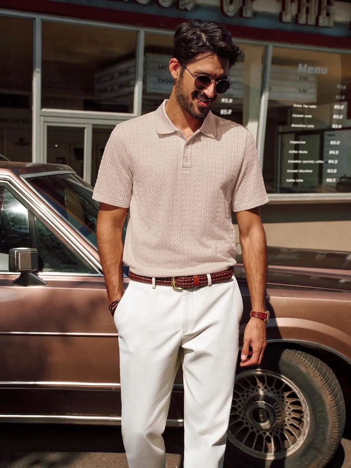 PJ PAUL JONES Mens Polo Shirts Short Sleeve Casual Collared Shirts Textured Stretchy Golf Shirts