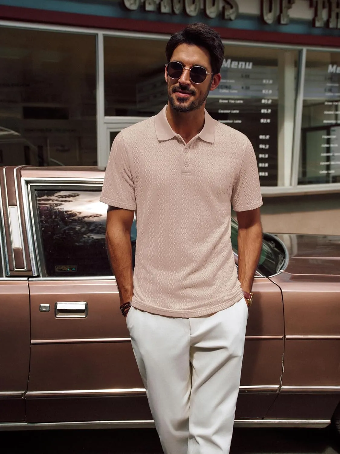 PJ PAUL JONES Mens Polo Shirts Short Sleeve Casual Collared Shirts Textured Stretchy Golf Shirts