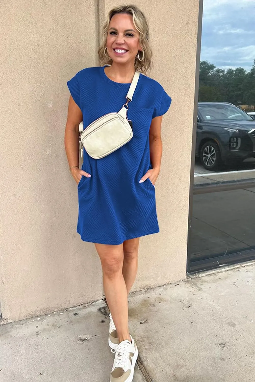 Poetsky Women's Summer Mini T Shirt Dress Casual Cap Sleeve Crewneck Loose Basic Short Beach Dresses