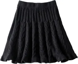 SANGTREE Women's Cute Stretchy Knit Short Pleated Solid Sweater Skirt