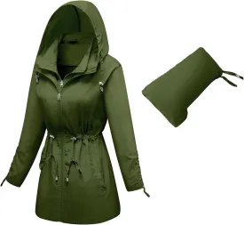 TRATENBY Rain-Jacket Women-Waterproof Lightweight-Packable Hood-Raincoat  Travel Windbreaker Coat in A Pouch Polka Dot