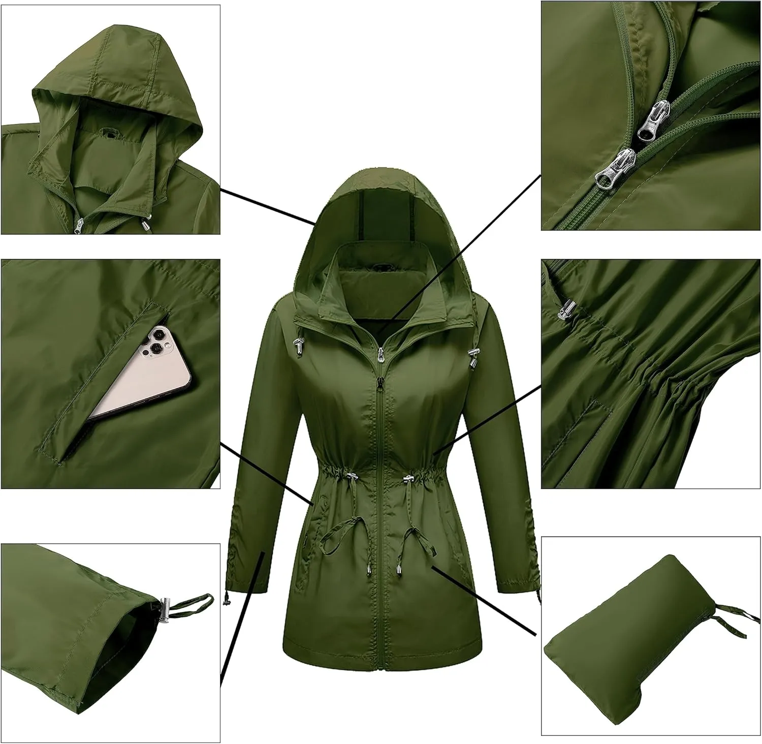 TRATENBY Rain-Jacket Women-Waterproof Lightweight-Packable Hood-Raincoat  Travel Windbreaker Coat in A Pouch Polka Dot