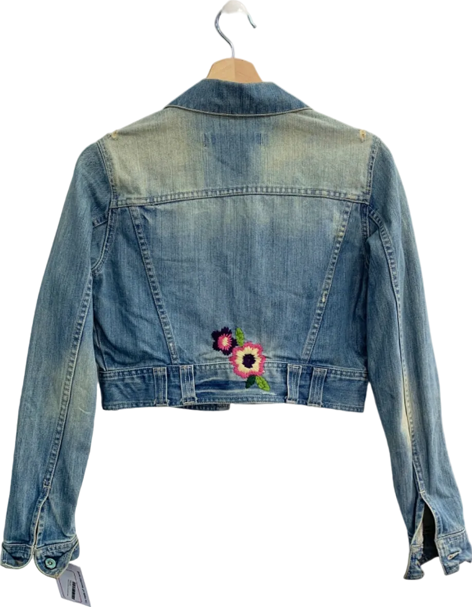 TRF Light Blue Embroidered Denim Jacket M