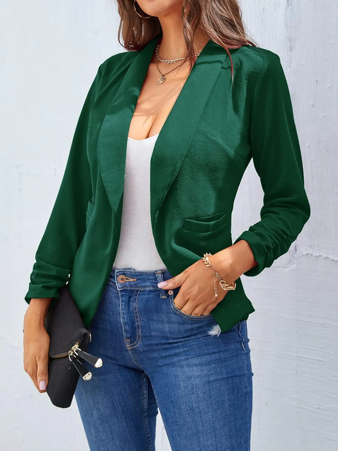 Unifizz Women's 3/4 Sleeve Blazer Lightweight Casual Cardigan Jacket Work Office Blazers with Pockets