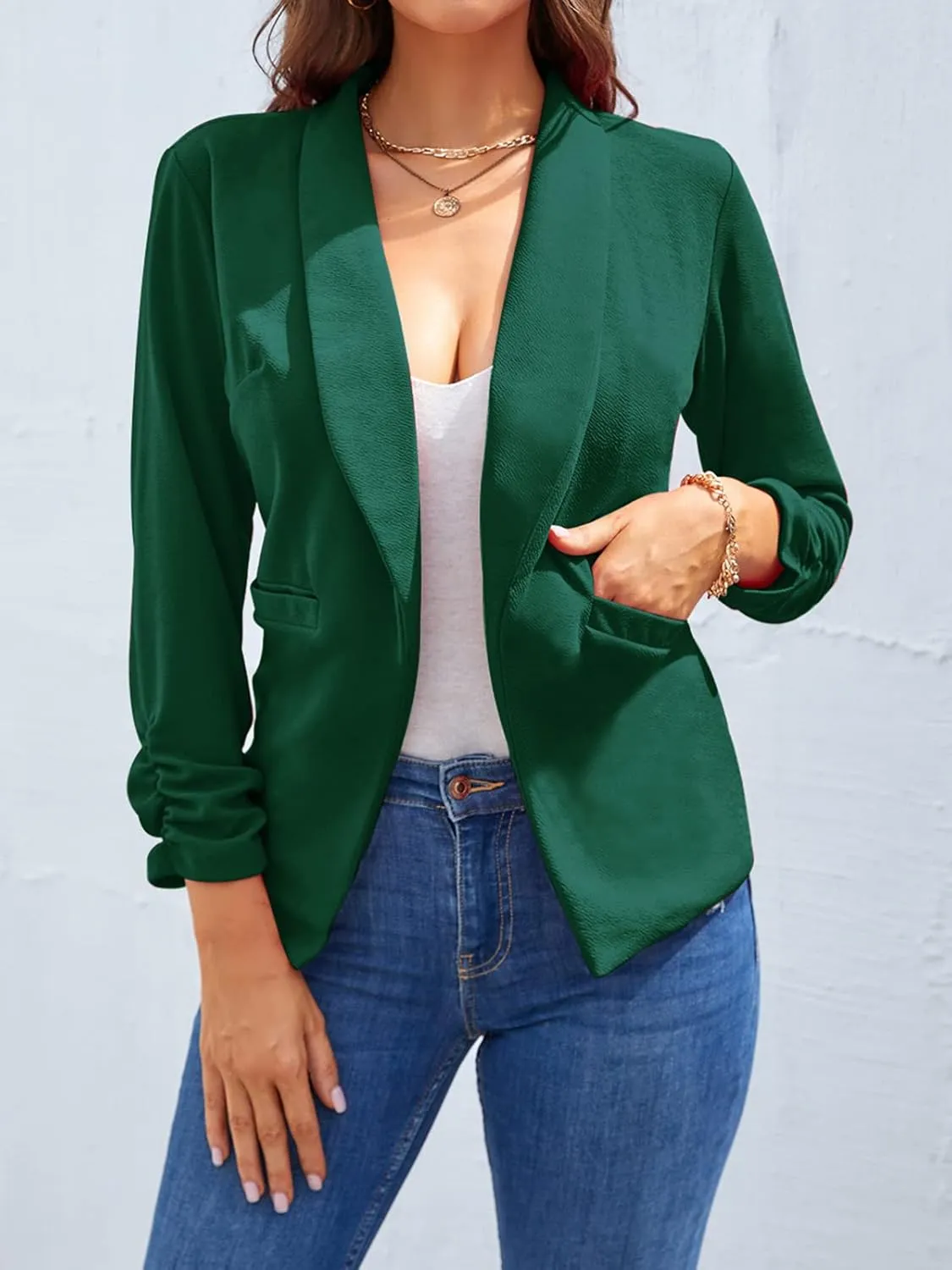 Unifizz Women's 3/4 Sleeve Blazer Lightweight Casual Cardigan Jacket Work Office Blazers with Pockets