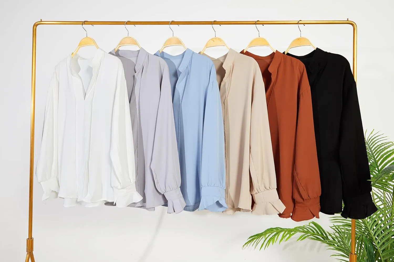 Valphsio Women's Elegant Tops Balloon Sleeve Formal Pleated Shirts V Neck Chiffon Blouses