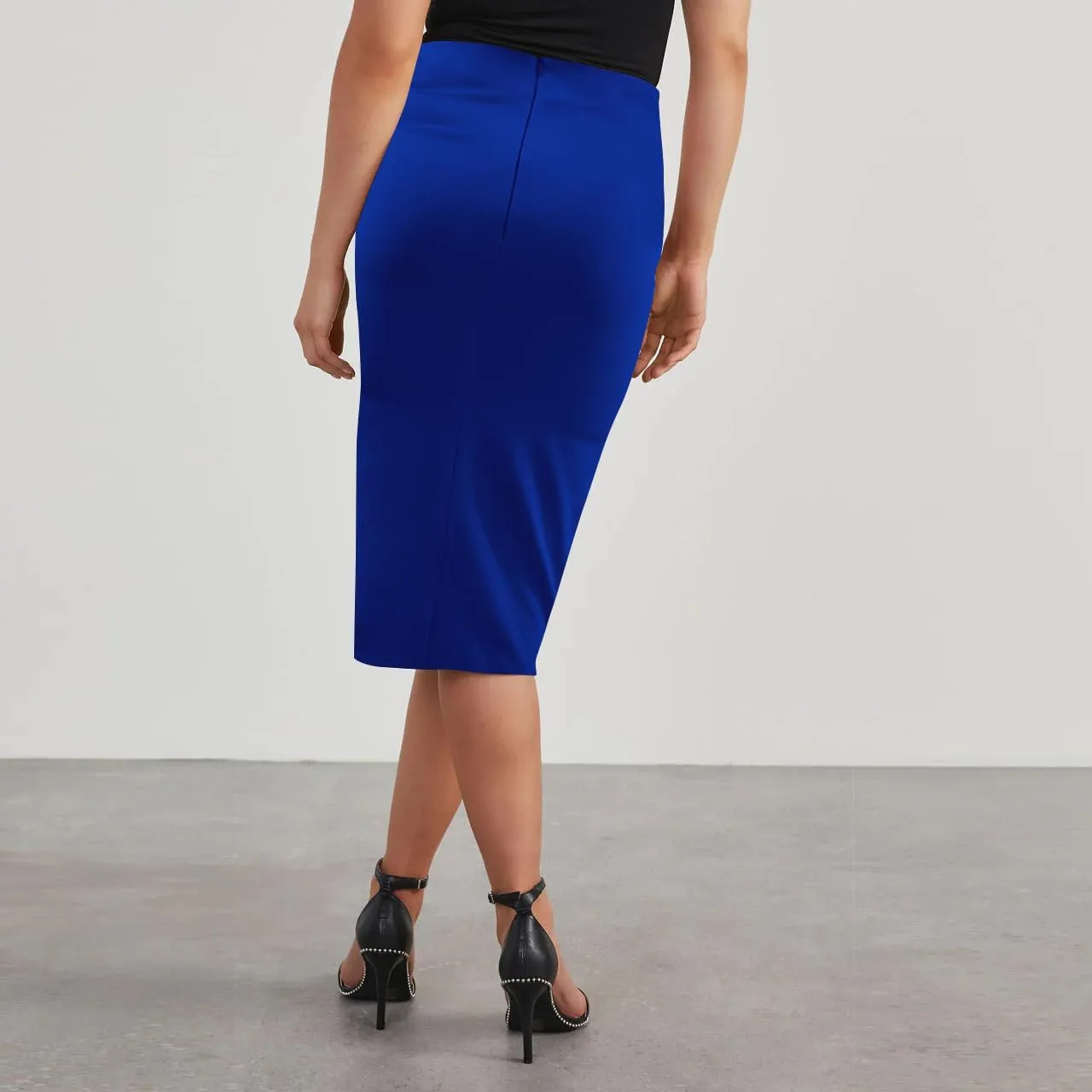 Wear to Work Pencil Skirts for Women Twist Front Elastic High Waist Split Thigh Business Skirt