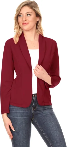 Women's Solid Casual Office Work Long Sleeve Open Front Blazer Jacket