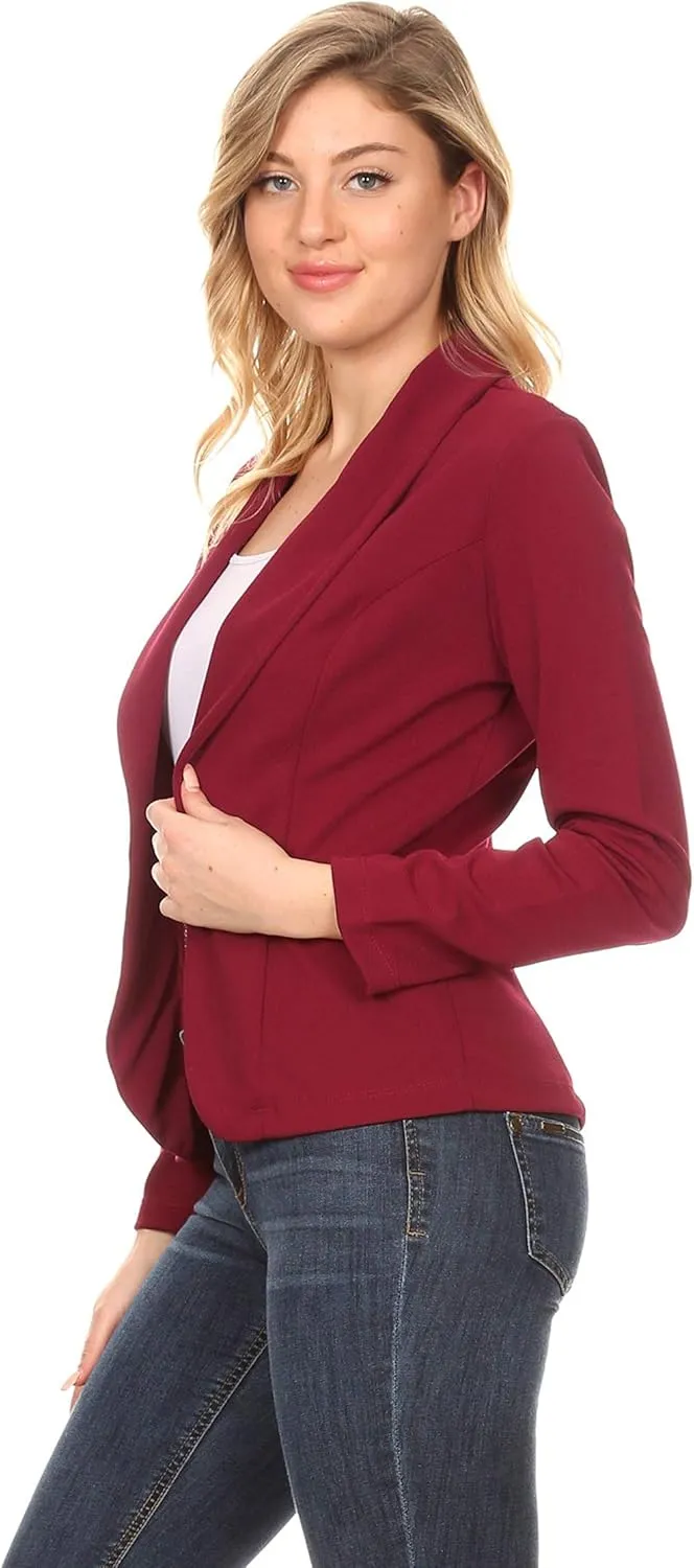 Women's Solid Casual Office Work Long Sleeve Open Front Blazer Jacket
