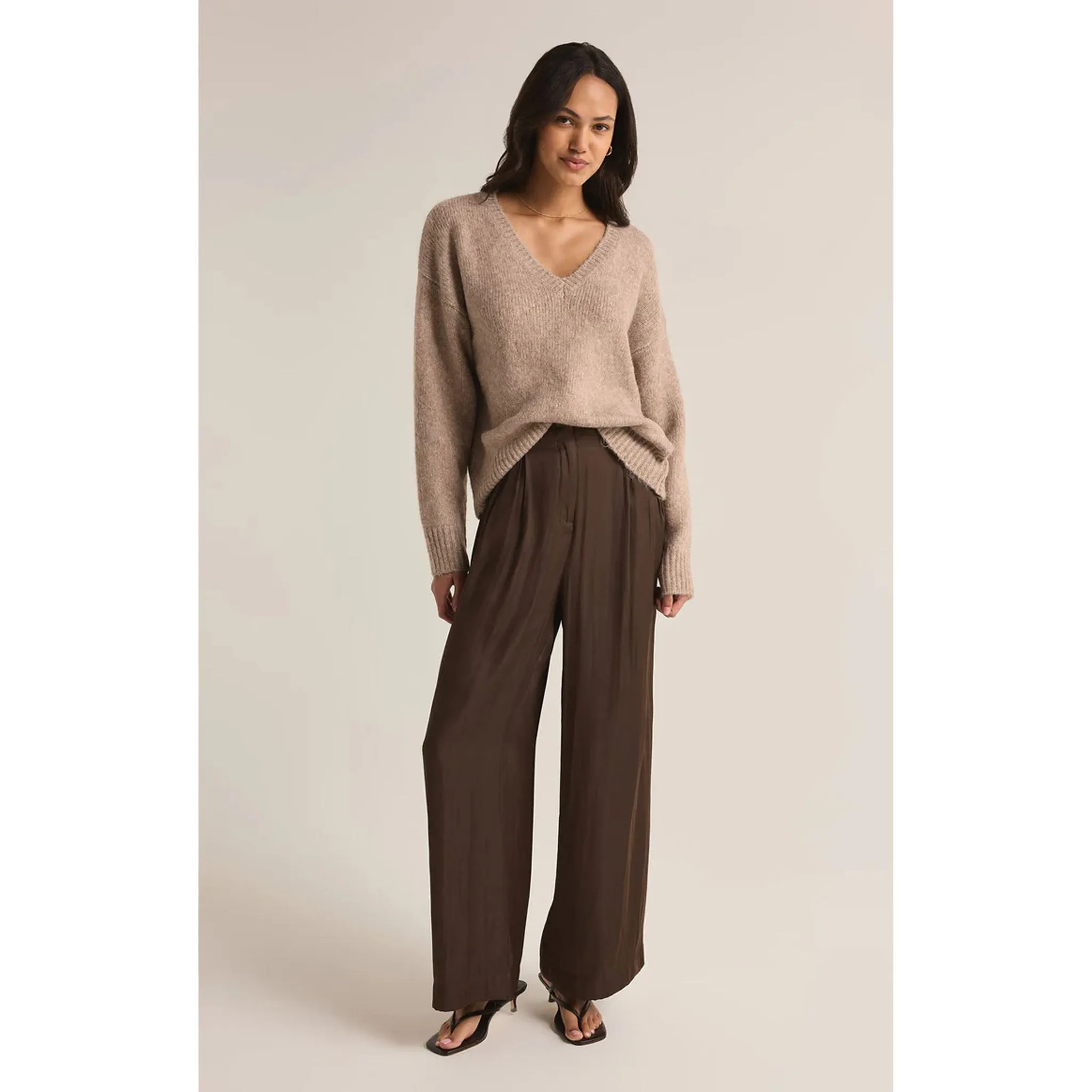 Z Supply All I Want V-Neck Sweater in Heather Taupe