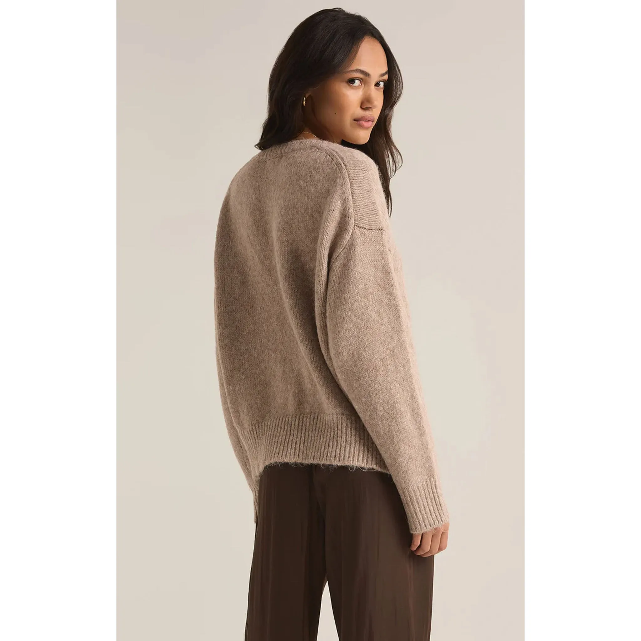Z Supply All I Want V-Neck Sweater in Heather Taupe